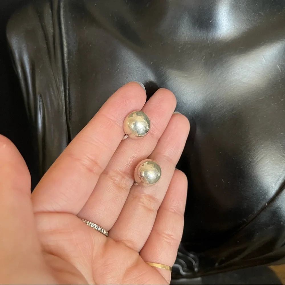 Sterling Silver Screw On Vintage 925 Ball Stud Earrings